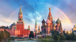 red square with moscow kremlin and st basils cathedral